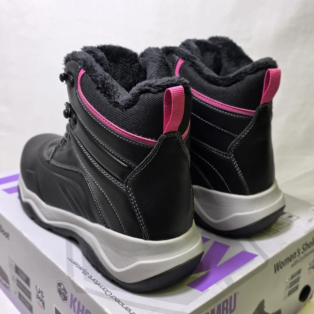 Khombu Riley Womens Black Pink Shell Winter Boots Faux Fur Lined Size 9 1726924